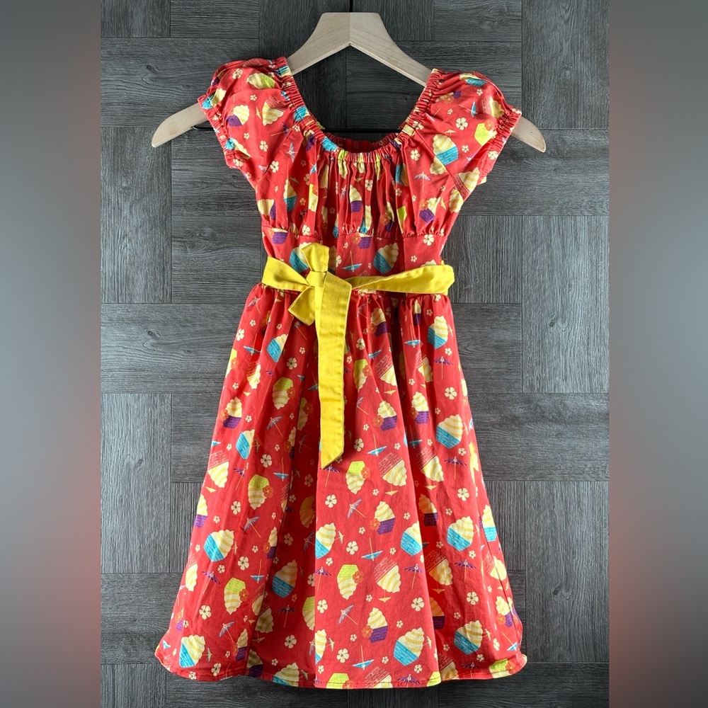 Disney Parks Pineapple Dole Whip Cotton Dapper Puff Sleeve Dress Red/Yellow Rare